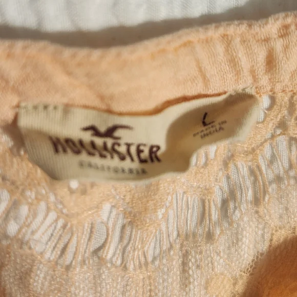 Hollister Peach Coral Button Front Lace Back Sleeveless Top Blouse - Picture 4 of 5